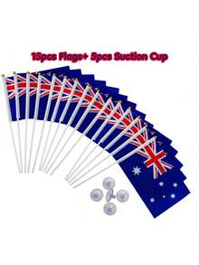 5/15piezas Banderas Australianas para Agitar a Mano y 5piezas Ventosas Transparentes de PVC con Agujeros Portátiles Reutilizables Fácil Instalación Coloridas Duraderas para Copa del Mundo Oficina Coche Hogar Decoración de Pared Eventos Deportivos Exteriores - Multicolor - Ver 7