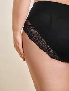 Hourtrue 1pc Plus Size High Waist Seamless Lace Pattern Shaping Briefs For Women - Black - View 4