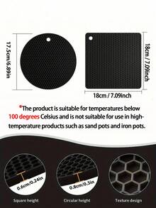 4PCS Black Heat Resistant Silicone Placemats - Multipurpose Thermal Insulation Pads For Hot Pots, Bowls, Microwave & Kitchen Counter - Square and Round - View 3