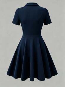 Lalippa Exquisite Embroidered Fashion Casual Women's Short Dress - Navy Blue - View 2