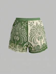 Swim Oasis 女款花卉印花度假時尚連身泳衣附短褲套裝 - 綠色 - 查看 7