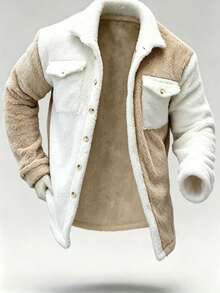 Manfinity Homme Áo khoác lông dài tay thường ngày màu trơn có nút cài tương phản cho nam, áo cổ lọ nam, áo khoác cardigan nam, áo khoác nỉ nam, áo khoác nỉ nam, áo khoác mùa đông nam - Nhiều màu - Xem 7