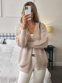Elafinee Cárdigan tipo duster de hombros caídos de frente abierto, blusas de manga larga - Marrón Mocha - Ver 4