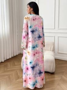 Yasmyna Women's Floral Print V-Neck Long Sleeve Elegant Abaya Holiday - Multicolor - View 4