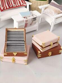 1PC Retro PU Leather Storage Boxes Mini Display Case Dustproof Transparent Lid For Miniature Models Collectors Gift Vintage Craft Organization Container - multicolor - View 2