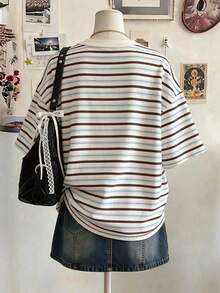Teen GirlLine Print Round Neck Short Sleeve T-Shirt - Multicolor - View 2