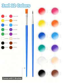 MINKOJA 12-Color Paint + 2 Brush Set, Multicolor Art School Supplies, Suitable For DIY, Painting, Crafts, Back To School - Multicolor - View 12