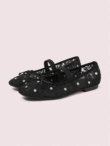 CUCCOO DOLLMOD Women'S Fashionable Black Mesh Flat Shoes For Summer Spring Shoes Spring Break Easter For Christmas Spring Shoes - Black 2 - View 2