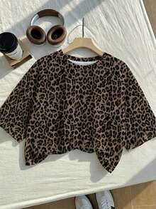 Comfortcana Kaos Katun Wanita Ukuran Besar Motif Leopard Kasual Sehari-hari - MultiWarna - View 5