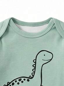[1 Set Randomly Sent]Newborn Baby Home Jumpsuit, Soft Cute Dinosaur Cartoon Print, Spring/Autumn Long Sleeve Footed Dinosaur Combination Pattern Soft Pajamas, Snap Button Design, Skin-Friendly Soft, Home Leisure, Daily Outings And Play - Multicolor - View 5