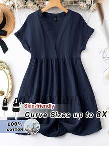SHEIN CURVE+ 大码简约V领豹纹A字夏季连衣裙，适合曲线身材，适合度假穿着，可作沙滩装、沙滩裙、海滩度假装、海滩必备单品、毕业典礼/下午茶会礼服、夏季/乡村风/海滩度假装、海滩装/沙滩服饰。 - 彩色 - 查看 1