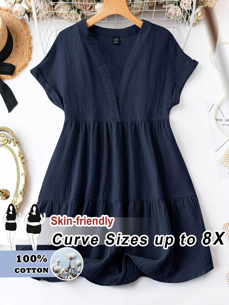 SHEIN CURVE+ 大码简约V领豹纹A字夏季连衣裙,适合曲线身材,适合度假穿着,可作沙滩装、沙滩裙、海滩度假装、海滩必备单品、毕业典礼/下午茶会礼服、夏季/乡村风/海滩度假装、海滩装/沙滩服饰。 - 彩色 - 查看 1