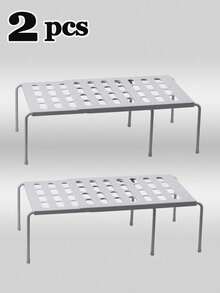 1Pc Solid Color Retractable Layered Shelf, Nail-Free Detachable Storage Rack, Multi-Use For Wardrobe, Cabinet, Bathroom, Kitchen, Dorm & Shoe Organizer - multicolor - View 10