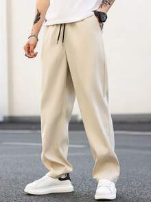 Manfinity Homme Men's Solid Color Straight Leg Pants, Plain Work Long Tapered Slacks Pants, For Husband, Boyfriend Gifts, For Fall - Beige - View 7
