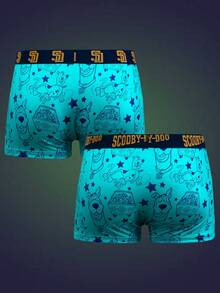 Notgurli SCOOBY-DOO X SHEIN Celana Boxer Pria 2 Potong Motif Kartun Lucu dengan Karet Pinggang Warna Kontras yang Nyaman - MultiWarna - View 2