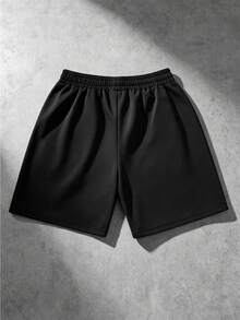 ROMWE MEN Men's Drawstring Print Shorts - Black - View 2