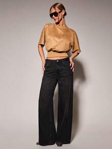 COSMINA Women's Summer Vintage Suede Waist-Cinching Top - Yellow - View 3