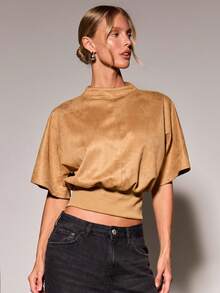 COSMINA Women's Summer Vintage Suede Waist-Cinching Top - Yellow - View 6