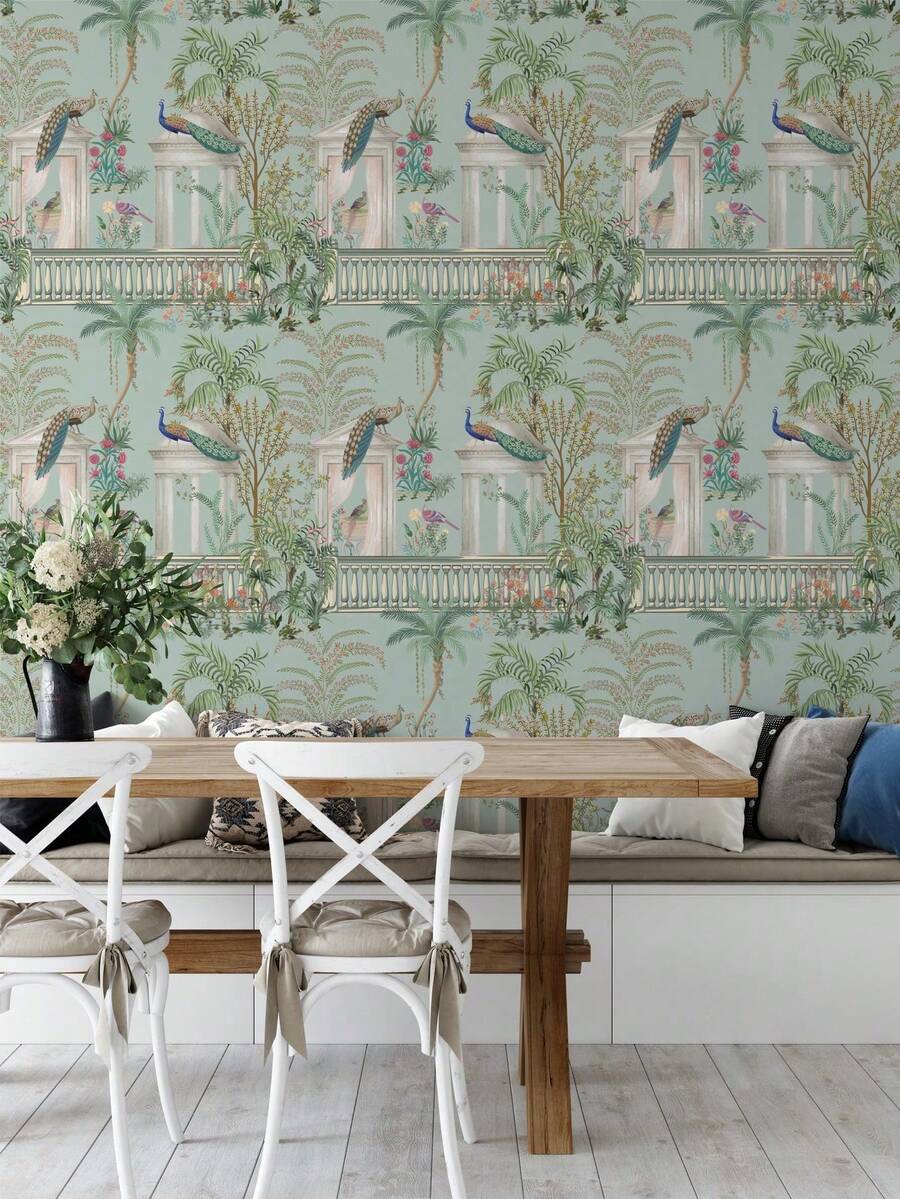 1 PC Roll Waterproof Removable Peacock Floral Pattern Wallpaper Elegant Home Decor Wall Art Sticker For Living Room Bedroom Office Hallway