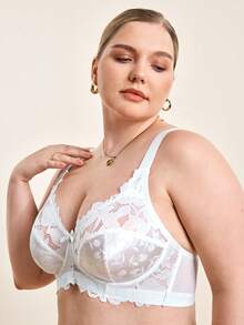 Hourtrue Plus Size Women Fashion Lace Patchwork Underwire Bra - White - View 7