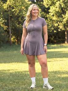 In My Nature Women's Plus Size Solid Color Minimalist Short Sleeve Sports Dress - Purple - View 4