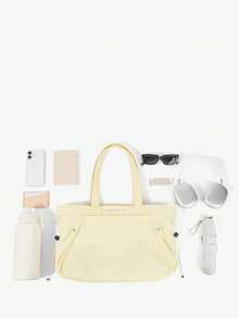 MUSERA Nylon Zipper Pocket Handbag, Shoulder Bag, Tote Bag, Fitness Bag, Beach Travel Daily Leisure Bag, Stylish And Lightweight, Large-Capacity Sports Bag. - Yellow - View 5