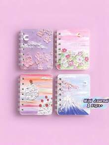 Cartoon Landscape A7 Spiral Notebook Portable Pocket Notepad Lightweight Compact Memo Book Fresh Style Daily Writing Stationery Practical Gift Portable Note Book For Travel Office And Daily Record - Multicolor - View 1