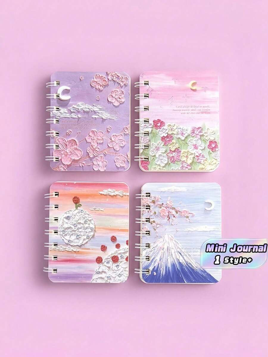 Cartoon Landscape A7 Spiral Notebook Portable Pocket Notepad Lightweight Compact Memo Book Fresh Style Daily Writing Stationery Practical Gift Portable Note Book For Travel Office And Daily Record - Multicolor - View 1