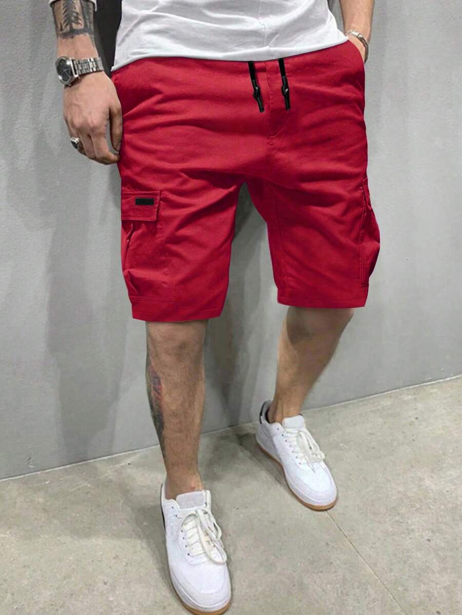 Manfinity Homme Loose Men's Flap Pocket Drawstring Waist Cargo Shorts - Red - View 1