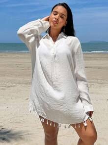 Swim Lushoire 2026 Spring/Summer Plus Size Women Casual Vacation Beach Vacation Cover-Up Dress - White - View 4
