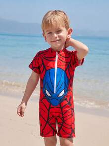 SHEIN 1 buah Baju Renang Terusan Lengan Panjang Motif Kartun Kasual Lucu untuk Anak Laki-Laki, Cocok untuk Pantai, Kolam Renang, Musim Semi dan Musim Panas - MultiWarna - View 5