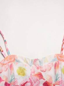 SHEIN 少女碎花荷叶边休闲度假吊带裙 - 粉色 - 查看 6