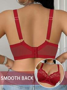 DesireSculpt Plus Size Lace Patchwork Underwire Bustier 1 Piece - Red - View 2