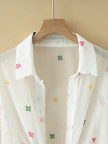 New Women's Casual Solid Color Chiffon Blouse With Short Batwing Sleeves - 白色 4 - 查看 6
