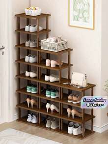 2/5/7/9 Layers Multi Tier Space Saving Easy Assembly Sturdy Natural Color Classic Shoe Rack For Dorm Hallway Kitchen Living Room Entryway Corner Square Storage Organizer Home Furniture - Multicolor - View 1