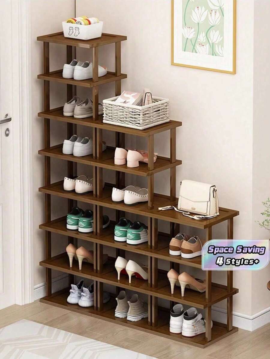 2/5/7/9 Layers Multi Tier Space Saving Easy Assembly Sturdy Natural Color Classic Shoe Rack For Dorm Hallway Kitchen Living Room Entryway Corner Square Storage Organizer Home Furniture - Multicolor - View 1