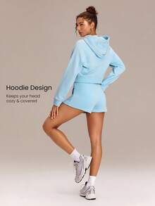 GLOWMODE Everyday Terry GlowZip Soft Breathable Sweat-Wicking Loose Fit Cropped Full-Zip Sweatshirt Daily Casual Wear - Blue Day - View 4