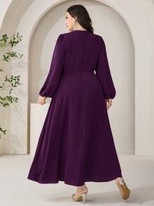 Veilorie Plus Size Elegant Party Rhinestone Decorated Dress Fall - Purple - View 2