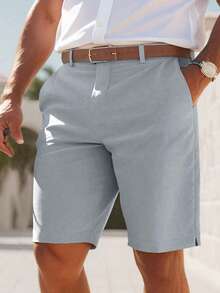 Manfinity Homme Men's Solid Color Casual Shorts With Pockets - Dusty Blue - View 3