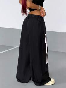 StreetHx Women's Street Retro Large Letter Print Loose Wide Leg Long Pants - Black - View 2