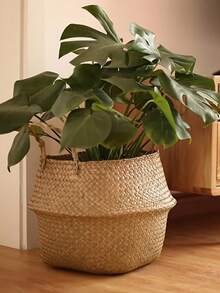 1PC Seagrass Wicker Rattan Hanging Planter Storage Basket Flower Pot Cover Woven Straw Storage Bin For Farmhouse Garden Home Decor Living Room Bedroom Organization Shelving Tabletop Accessory - Multicolor - View 4