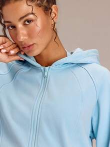GLOWMODE Everyday Terry GlowZip Soft Breathable Sweat-Wicking Loose Fit Cropped Full-Zip Sweatshirt Daily Casual Wear - Blue Day - View 5