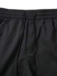 Manfinity Homme 男士秋季抽绳腰带口袋工装裤 - 黑色 - 查看 5