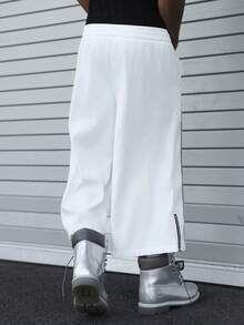 PAVTROS Men's Loose Fit Printed Zip-Up Casual Pants - White - View 8