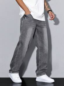 Manfinity Homme Men's Solid Color Pocket Casual All-Match Straight Leg Jeans - Grey - View 4