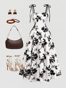 GlowEve Vestido largo sin mangas para mujer con estampado floral en color albaricoque & marrón, tirantes finos, cintura ceñida y corte A, elegante & encantador, para vacaciones, uso diario, festival de música, cita, estilo bohemio francés, playa, calle, retro, versátil, primavera/verano, nuevo - Multicolor - Ver 5