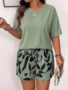 Lounesse Bộ 2 món cỡ lớn: áo thun và quần short đi nghỉ hè. - trắng - Xem 7