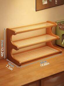 1 PC 2/3 Tier High Capacity Thickened Drainage Sturdy Ladder Space Saving Stylish Natural Bamboo Multifunctional Storage Shelf For Kitchen Office Vanity Home Decor Organization Rack - Brown - View 8