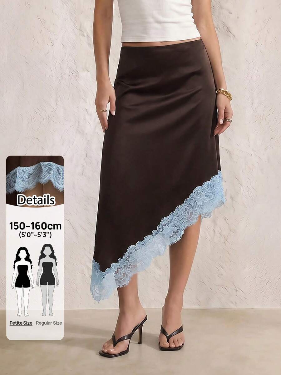 Sinnesro Dark Brown Summer Color-Blocked Midi Skirt,Elegant Date Night Vintage Style,Stylish High-End Vacation Commute Relaxed Fashionable Skirts ,Petite Women