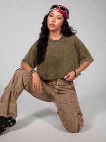 Comfortcana 100% Cotton Washed Basic Short Sleeve T-Shirt, Rust Brown,Summer Top - Rust Brown - View 9